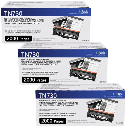 TN730 Toner Cartridge Black 3 Pack High Yield Replacement for Brother DCP-L2550DW MFC-L2710DW MFC-L2750DW MFC-L2750DWXL HL-L2350DW HL-L2370DW/DWXL HL-L2390DW HL-L2395DW Printer