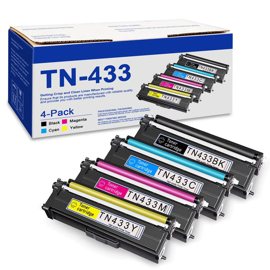 TN433 High Yield Toner Cartridge Replacement for Brother TN-433Work for HL-L8260CDW MFC-L8610CDW Printer (BK/C/M/Y,4Pack)