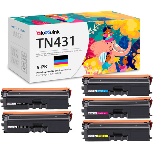 TN431 (2BK+1C+1M+1Y): Toner Cartridge Replacement for Brother DCP-L8410CDW Printer 5 Pack