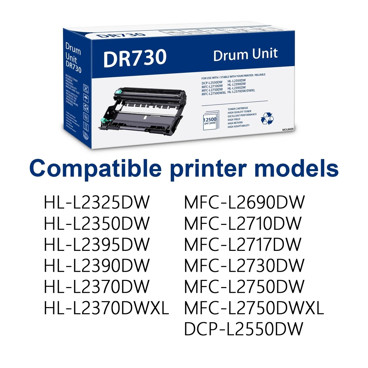 DR730 DR 730 Drum Unit: Compatible 2 Pack Black DR-730 DR 730 Drum Unit (NO Toner) Replacement for Brother HL-L2350DW MFC-L2710DW HL-L2370DWXL DCP-L2550DW HL-L2390DW Printer | High Yield