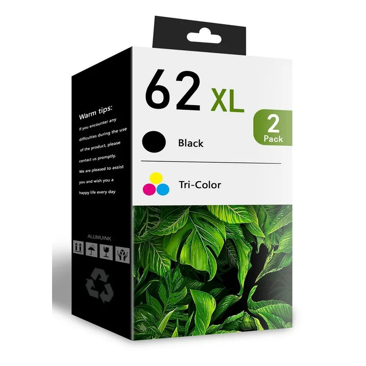 62XL 2 Pack Black/Tri-Color Ink Cartridge Replacement for HP Printer(2 Pack)