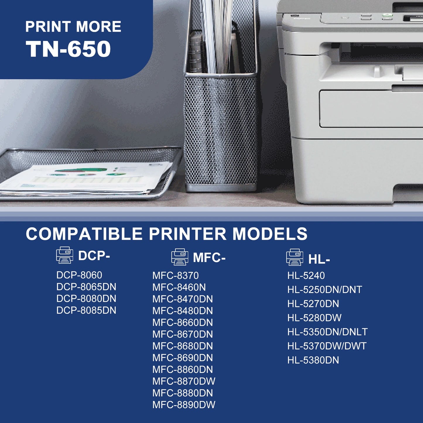 TN650 Toner Cartridge 1 Black Replacement for Brother HL-5240 5270DN 5280DW 5380DN MFC-8370 8470DN 8690DN 8860DN Printer