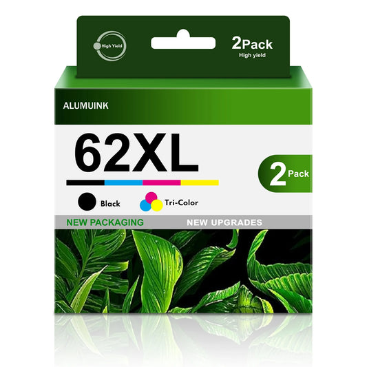 62XL Ink Cartridge Combo Pack Ink Cartridge Replacement for HP Printer, 2 Packs