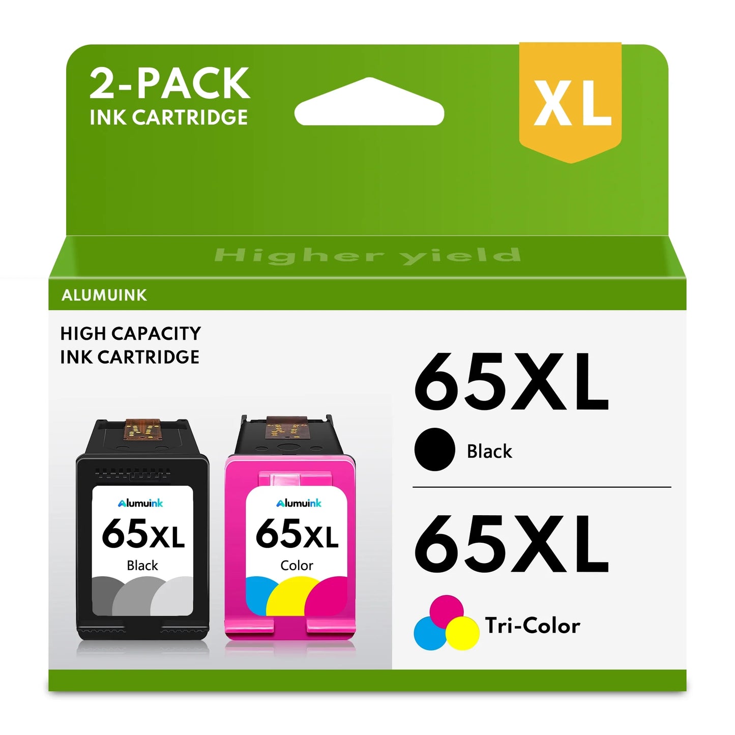 65XL 2 Ink Black and Color Combo Pack Replacement for HP Printer, 2 Packs