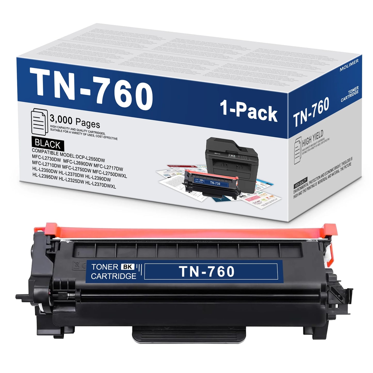 TN760 Toner Cartridge High Yield Toner Cartridge: Replacement for Brother MFC-L2710DW Printer - Page Yield up to 3, 000 Pages (1 Black)