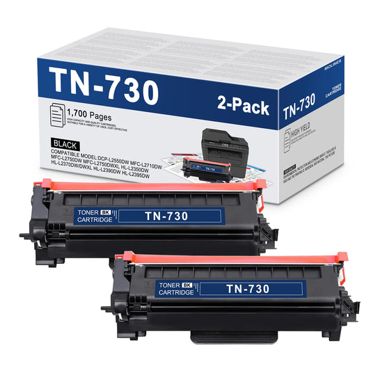 TN730 Toner Cartridge 2 Pack Black Replacement for Brother TN-730 DCP-L2550DW MFC-L2710DW MFC-L2750DW MFC-L2750DWXL HL-L2350DW HL-L2370DW/DWXL HL-L2390DW HL-L2395DW Printer