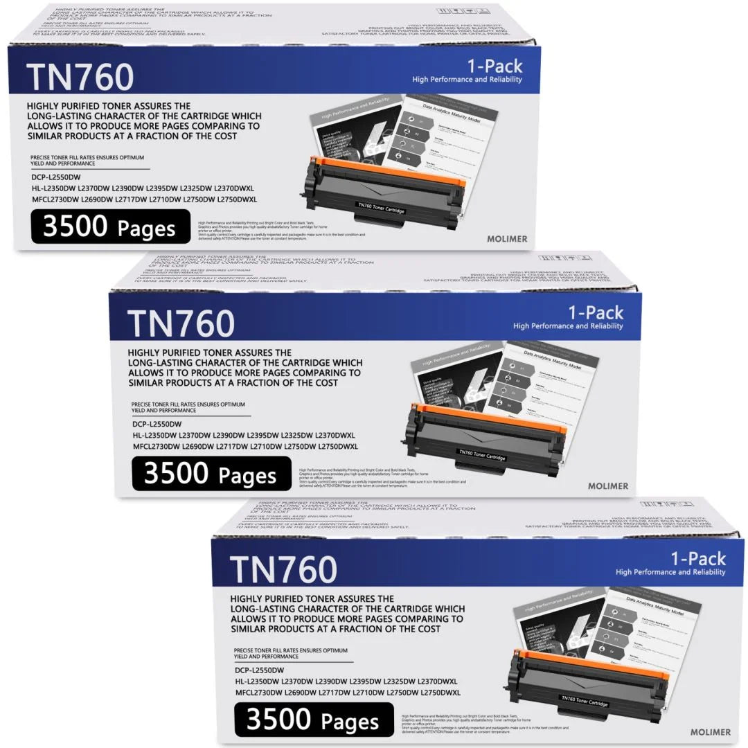 TN760 Toner Cartridge 3 Pack Replacement for Brother TN760 Black Toner for MFC-L2690DW Printer